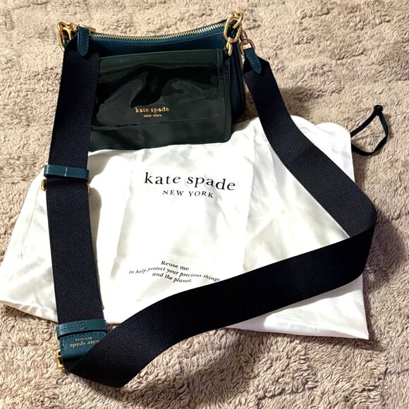 Kate Spade Double Up Patent Leather Crossbody Bag In Green & Teal Adj Strap - Picture 2 of 16